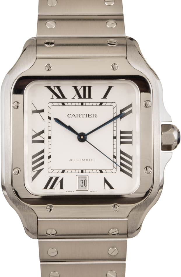 Cartier Santos Pre-Owned Silver Roman WSSA0009 39.8MM Stainless Steel, B&P