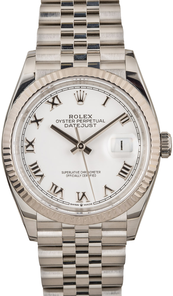 Rolex Datejust Pre-Owned White Roman Dial 126234 36MM Stainless Steel, B&P (2019)